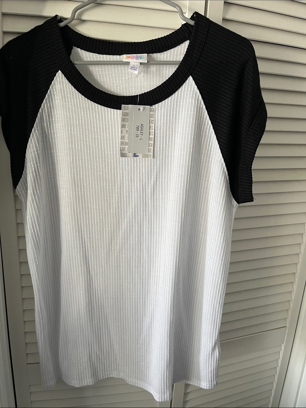 LuLaRoe White Ribbed Tank with Black Neckline